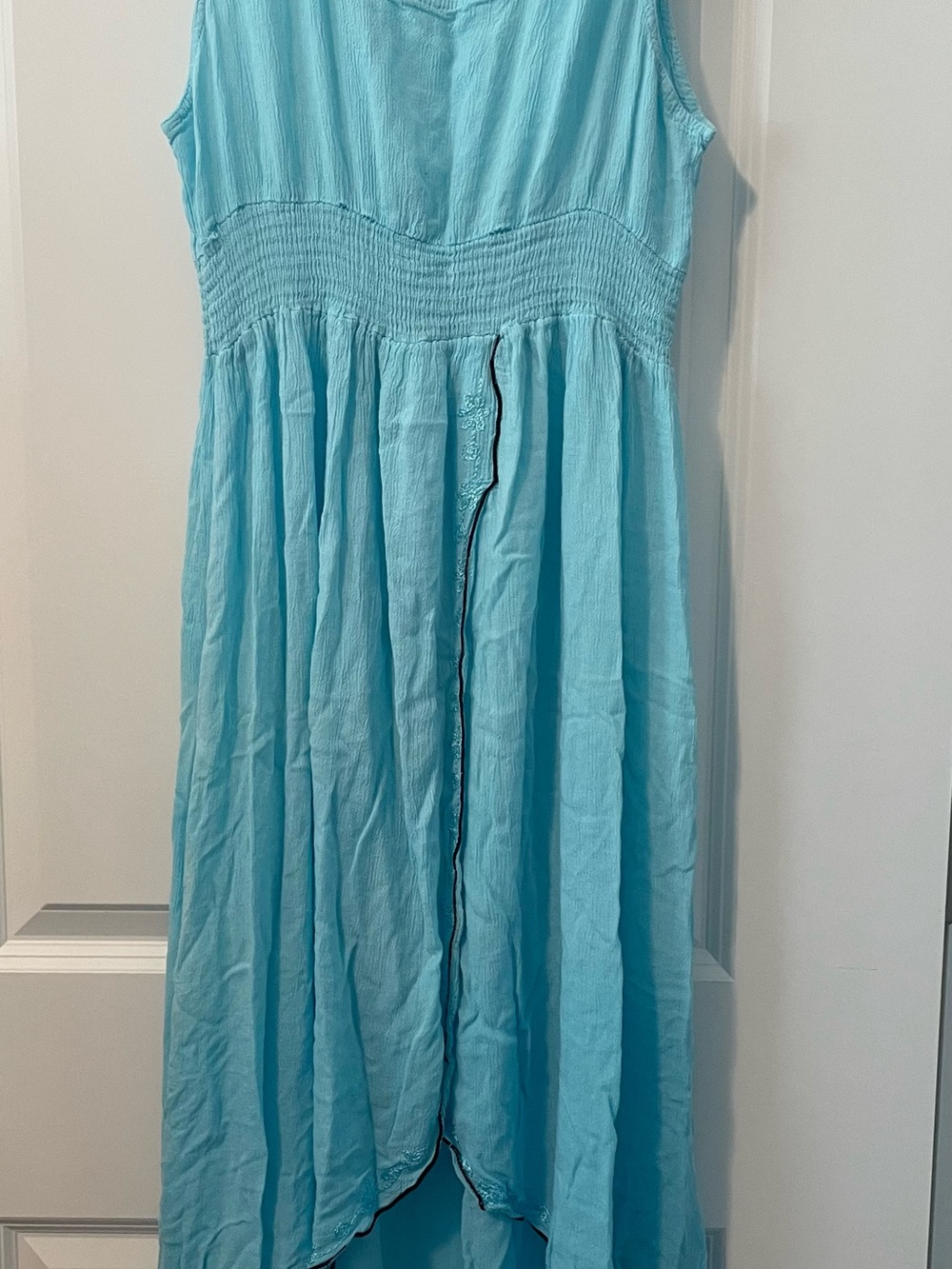 Sleeveless Sky Blue Swim Coverup Maxi with Smocked Waist